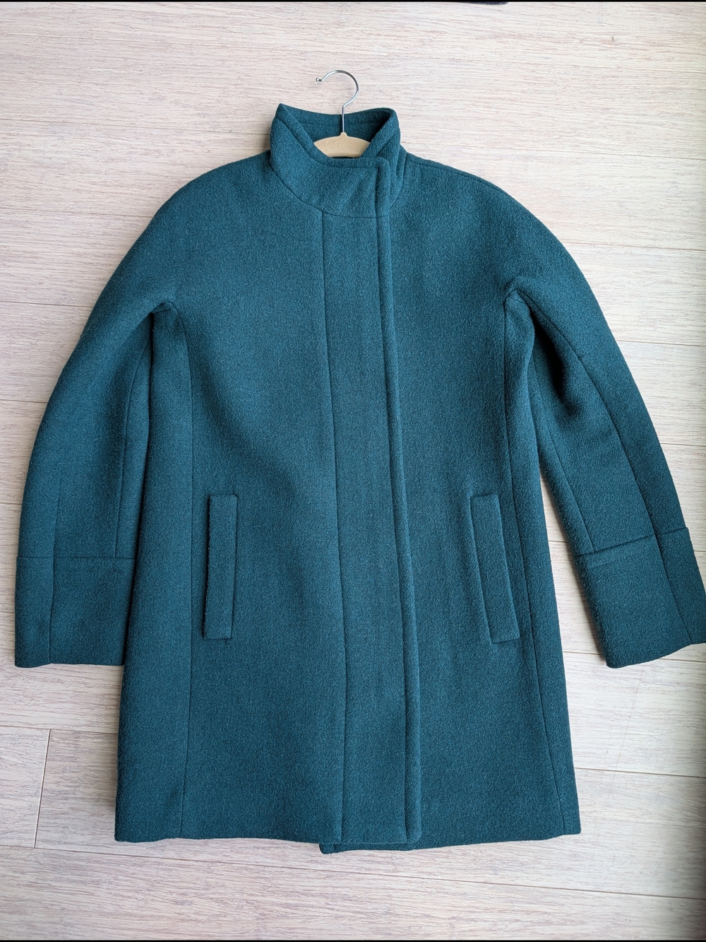 Women’s Green Wool-Blend Stand Collar Coat